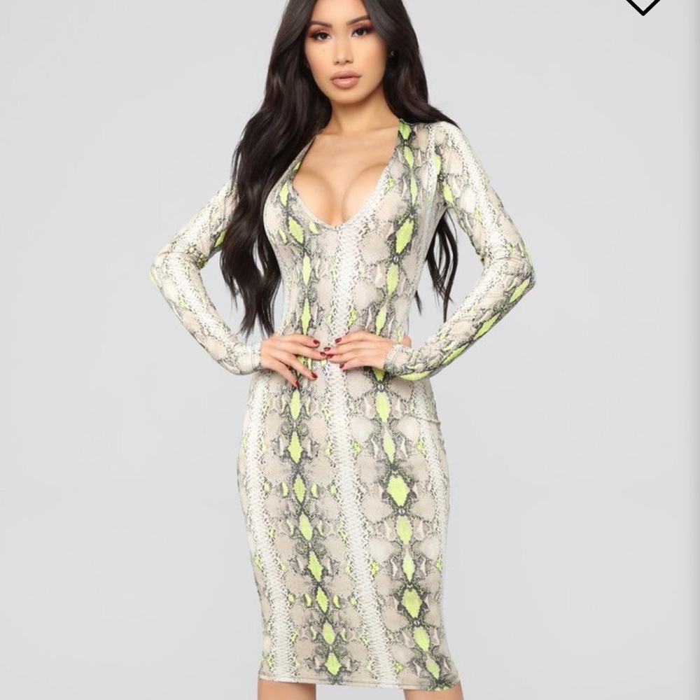 💚Snake Midi Dress - Neon Yellow